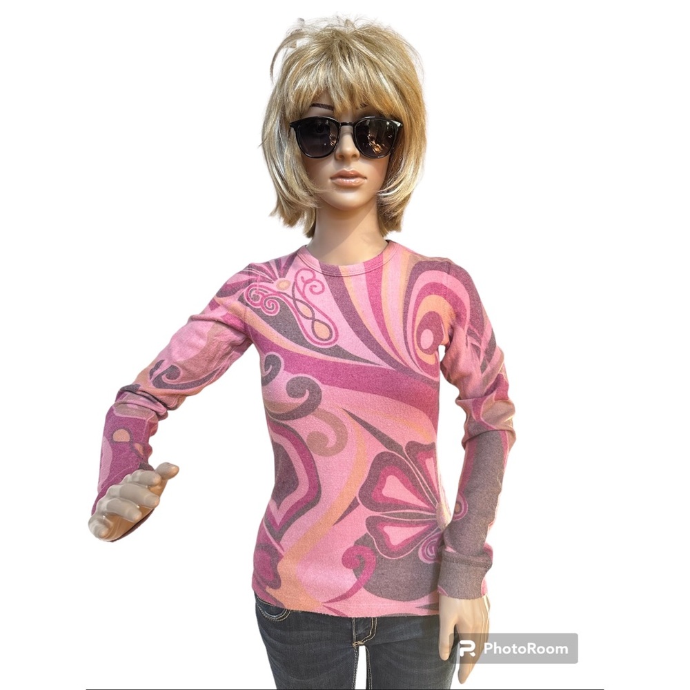 Printed Stretch Long Sleeve Sweater, M